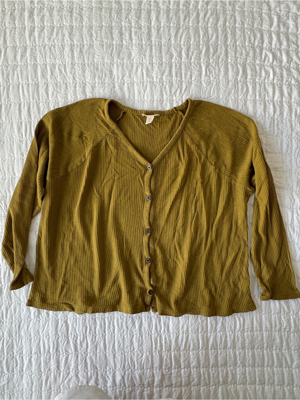 Madewell Olive-Green Waffle Knit Button-Down Top